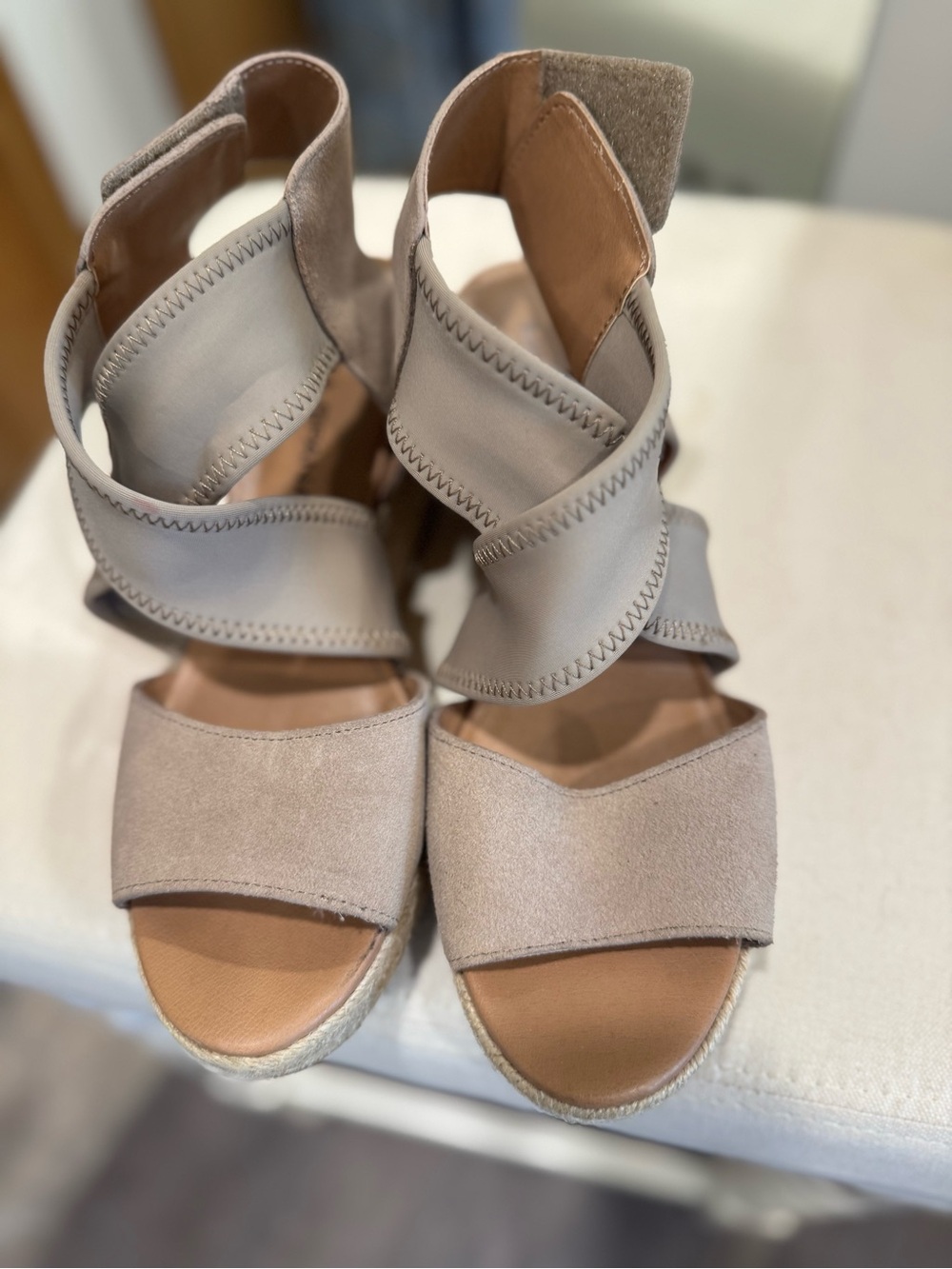 Moda Spana Taupe Crisscross Wedge Sandals